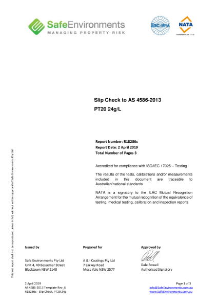 Enviroset 4110 Slip Resistance Certificate