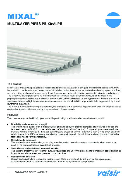 Mixal & Fittings (PexalBrass, Bravopress) Technical Data Sheet