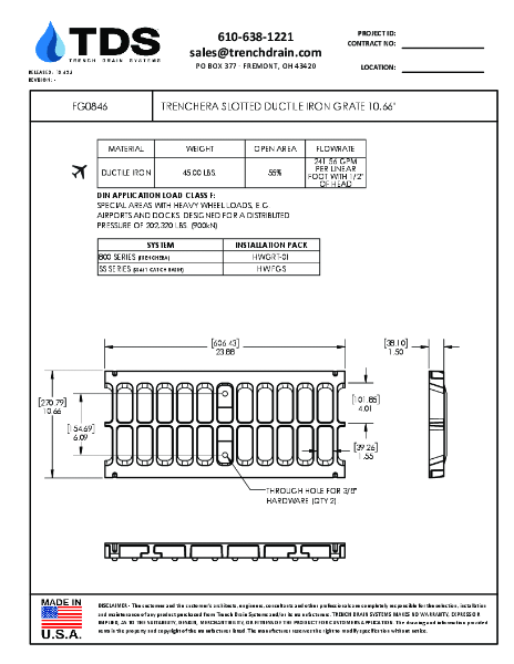 Trench•Era Slotted Ductile Iron Grate 10.66" Class F - FG0846