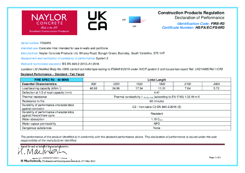 Fire R3 - 60 Minutes - Declaration of Performance