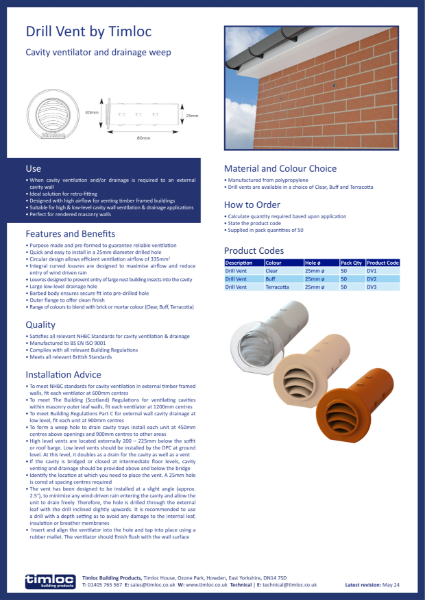 Timloc Building Products Drill Vent Datasheet