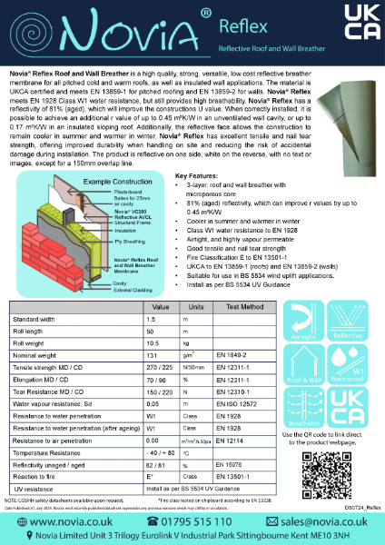 Novia Reflex Breather Membrane Technical Datasheet