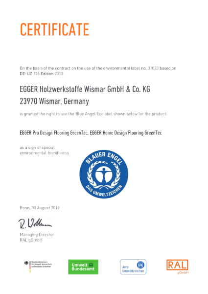 Blue Angel Ecolabel - PRO Design Flooring GreenTec