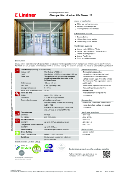 Lindner Life Stereo 125 - Datasheet