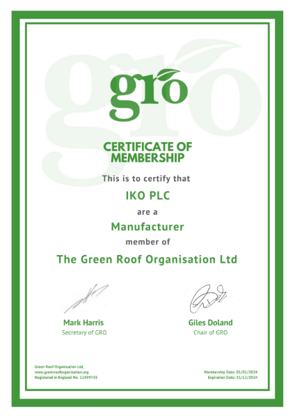 Green Roof Organisation (GRO) Membership 2024 - IKO PLC (UK)