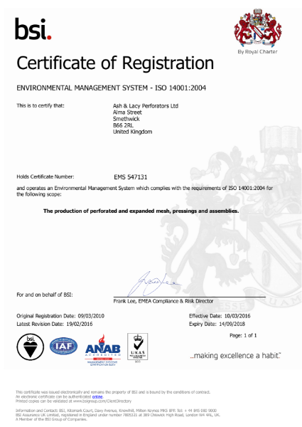 ISO 14001:2004 Certificate (Smethwick)