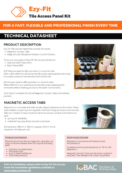 IOBAC Ezy-Fit Tile Access Panel Kit - Tech Datasheet