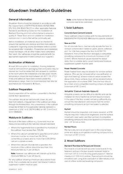 Gluedown Installation Guidelines