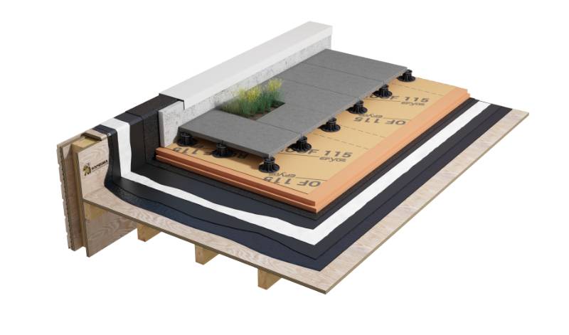 Duoflex - Double Pour Hot Melt Inverted Roof System with Paving Slabs (Timber Deck)