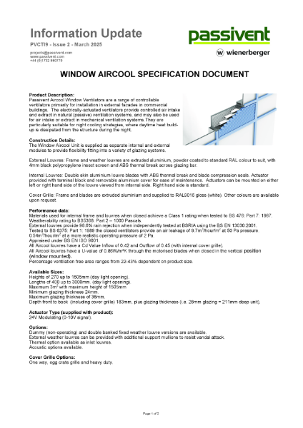 Passivent Specification Document - Window Aircool