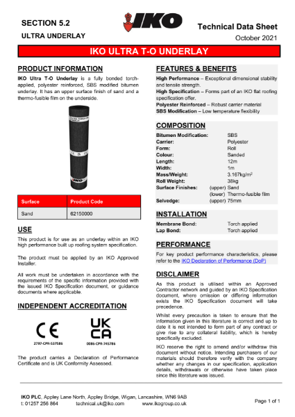 Technical Data Sheet (TDS) - IKO ULTRA Torch-On Underlays