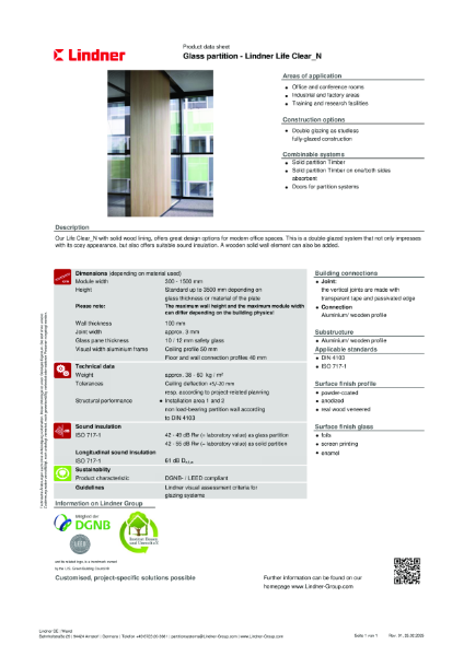 Lindner Life Clear_N - Data sheet