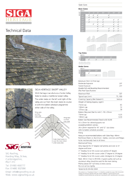 SIGA Heritage Reproduction Stone Data Sheet