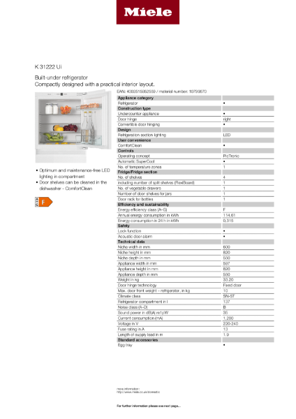 K 31222 Ui Product Data sheet