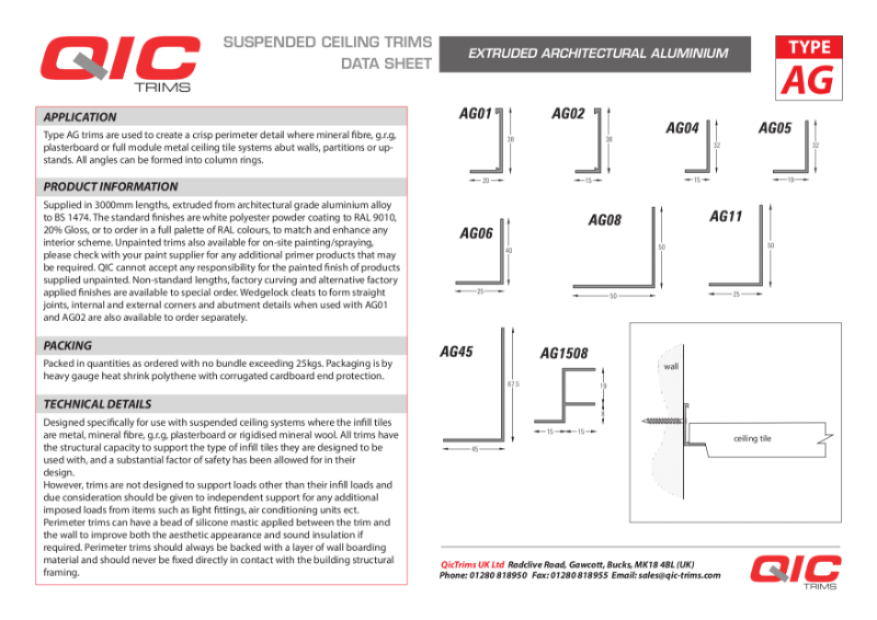 Perimeter Angle products Suspended Ceilings