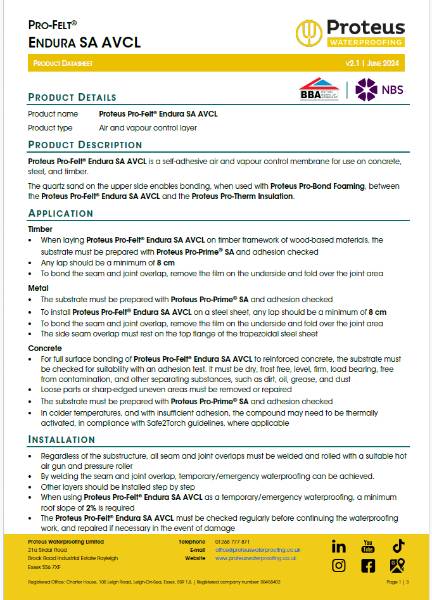 Product Data Sheet - Proteus Pro-Felt® Endura SA AVCL