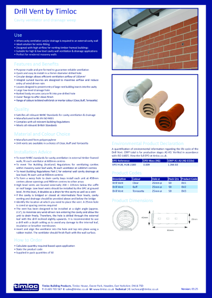 Drill Vent by Timloc Datasheet