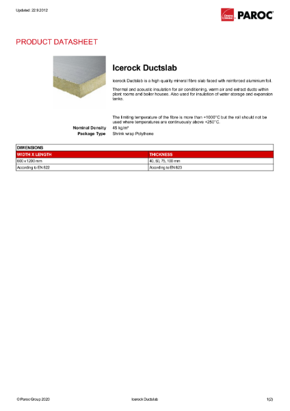 Icerock Ductslab - datasheet
