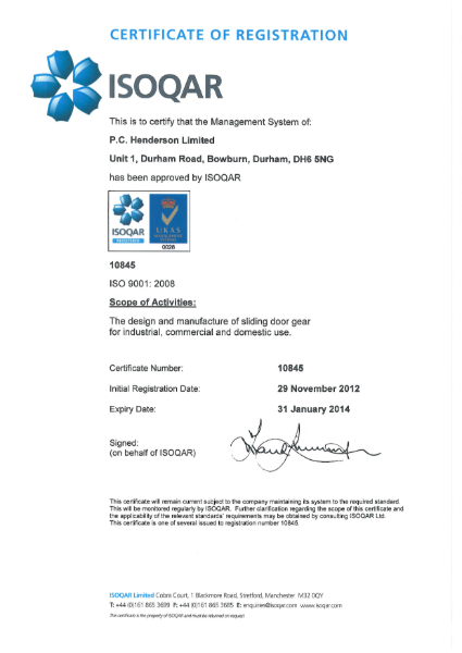 BS EN ISO 9001:2008 Certificate