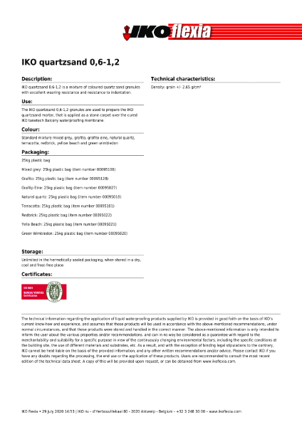 Technical Data Sheet (TDS) - IKO Quartz Sand 6 to 12 (mm)