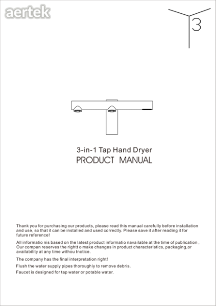 User Instruction Manual for Aertek Wash + Dry Tap Hand Dryer