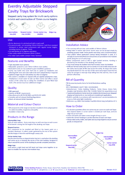 Everdry Adjustable Cavity Trays - Brickwork Datasheet