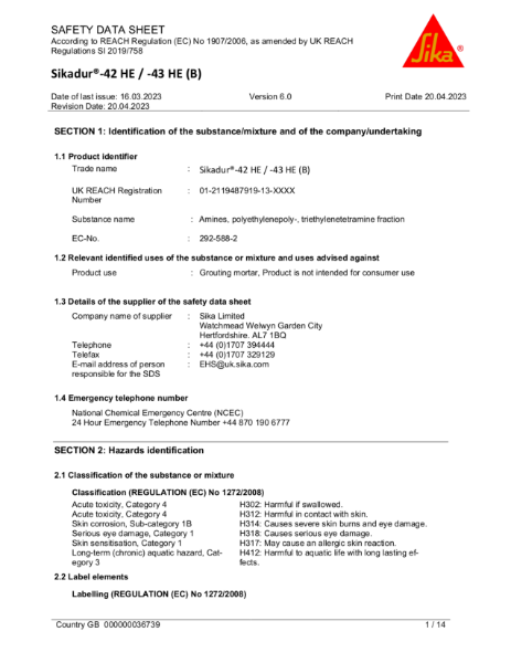 Sikadur 42HE (B) Safety datasheet