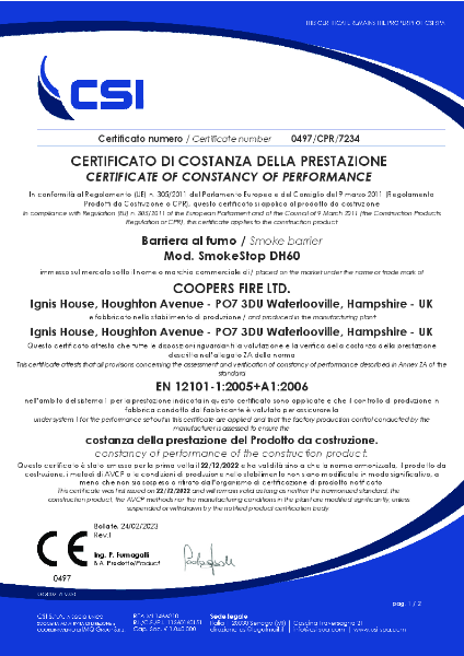Certificate of constancy of performance