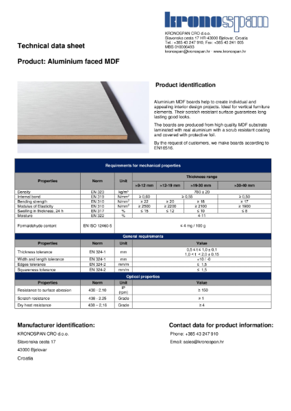 Aluminium faced MDF