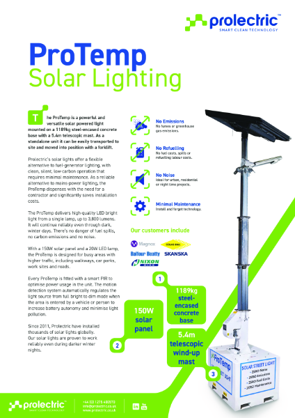 ProTemp Solar Lighting Data Sheet