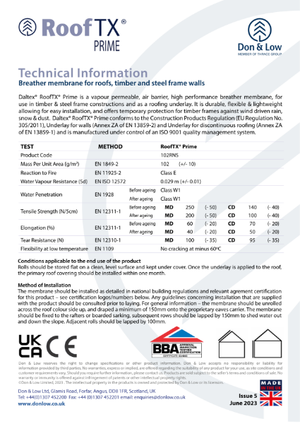 Roof TX Prime Datasheet Issue 5 June 2023