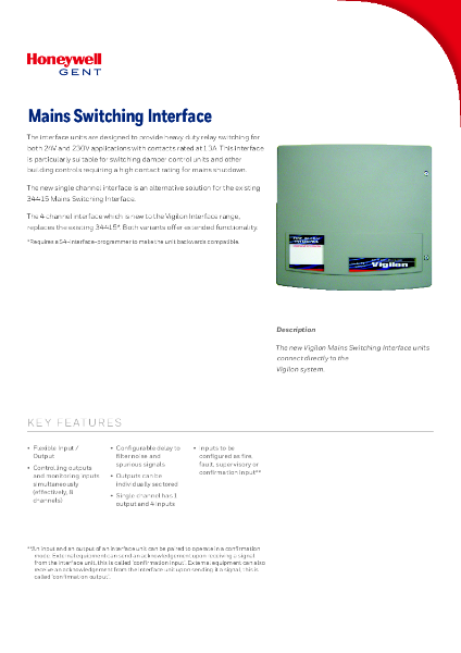Honeywell Gent S4-34401 and S4-34404 Mains Switching Interface units