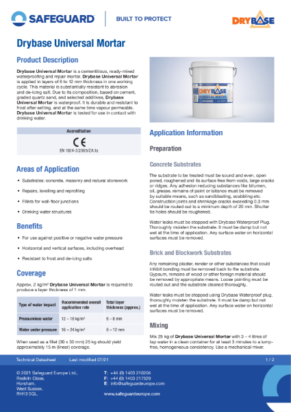 Drybase Universal Mortar Data Sheet