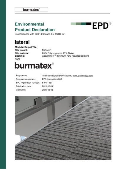 EPD certificate for carpet tiles lateral