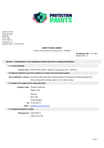 Protection Paints Asbestos-Protect - Safety Data Sheet