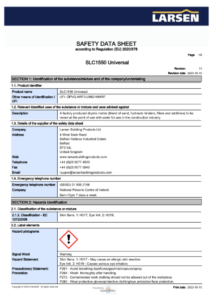 MSDS - SLC 1550 Renovation Screed