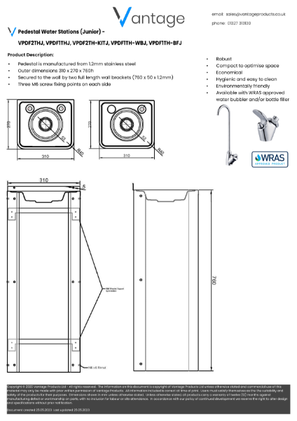 Data Sheet - Junior Pedestal Water Stations