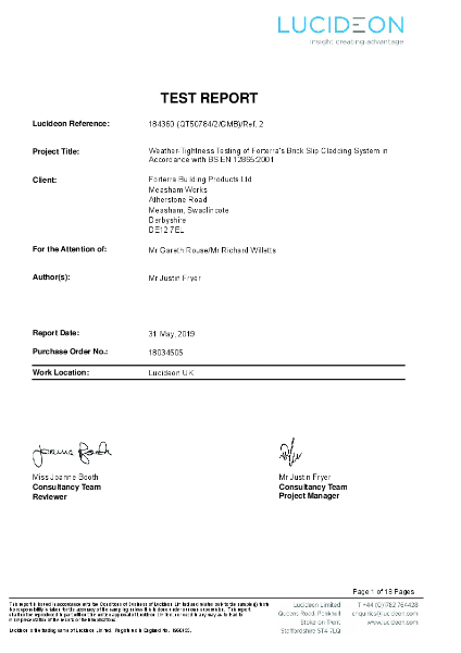 SureBrick System - Weather-Tightness Test Report
