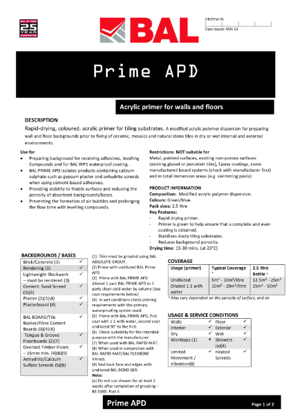 BAL PRIME APD - Technical Datasheet