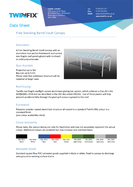 Datasheet - Free Standing Barrel Vault