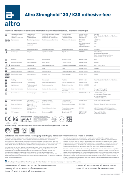 Altro Stronghold 30 adhesive-free Technical Data Sheet