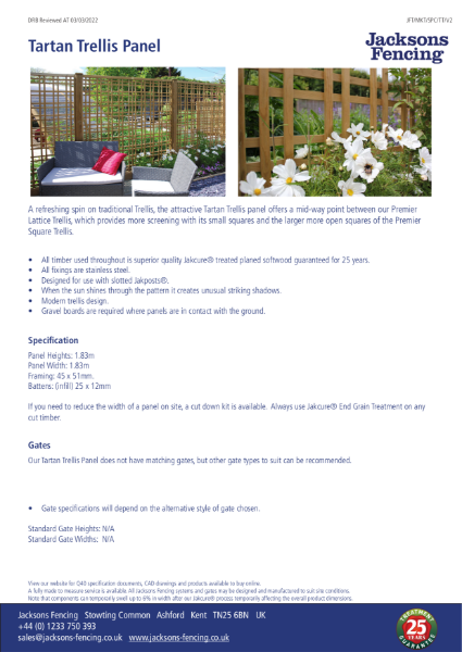 Tartan Trellis Panel Specification Sheet