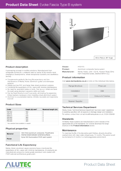 Marley Alutec Product Data Sheet Evoke Fascia Type B