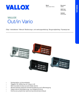 Vallox Out In Vario - Käyttöohje