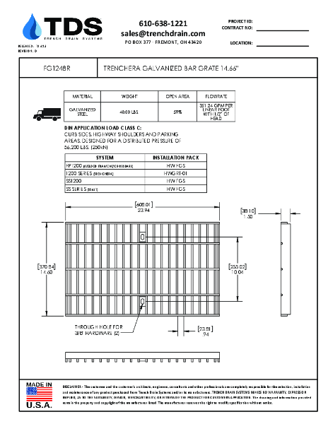 Trench•Era Galvanized Bar Grate 14.66" - FG1248R