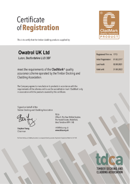 TDCA CladMark Product Certificate