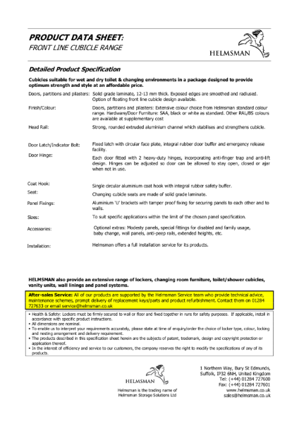 Front Line Cubicles Product Data Sheet