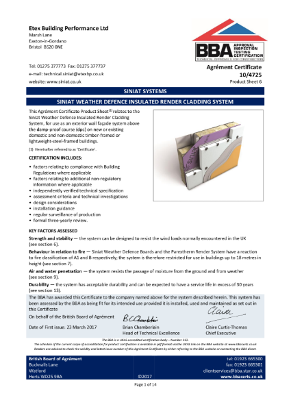 10/4725 PAREXTHERM on cavity rail & Siniat Weather Defence Board