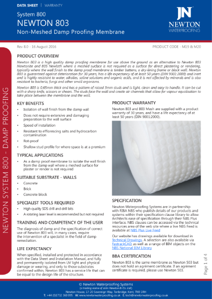 Newtonite 803 Membrane (Non-Meshed) Data Sheet