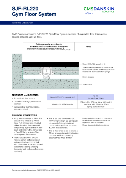 CMS Danskin Acoustics Gym Floor System SJF-RL220 – Product Data Sheet